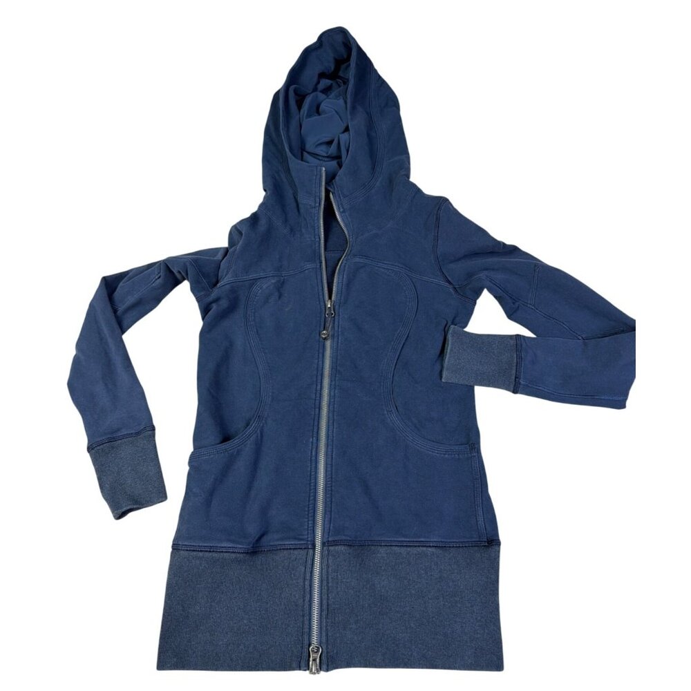 Lululemon Navy Blue Full-Zip Scuba Hoodie With Thumb Holes Women's Size 4